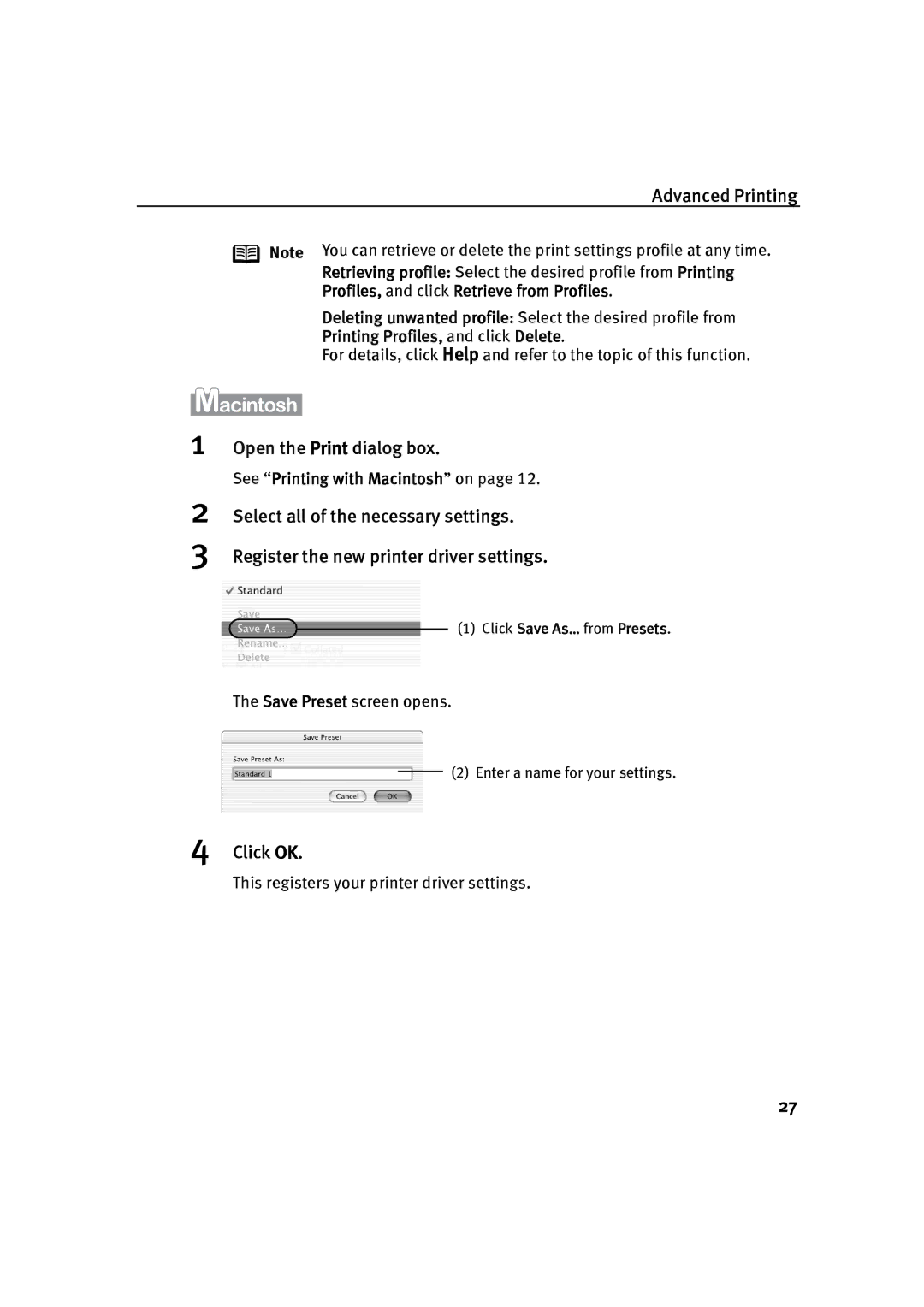 Canon P-I9900-QSG-1203 quick start Profiles, and click Retrieve from Profiles, Printing Profiles, and click Delete 