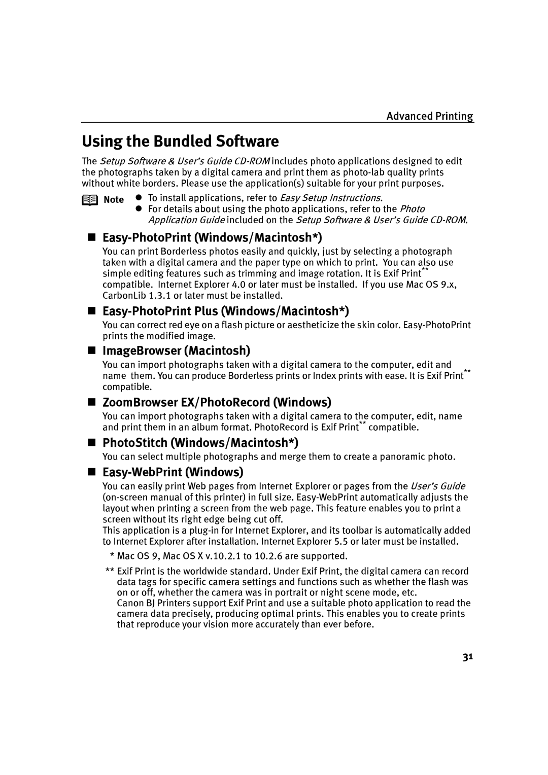 Canon P-I9900-QSG-1203 quick start Using the Bundled Software 