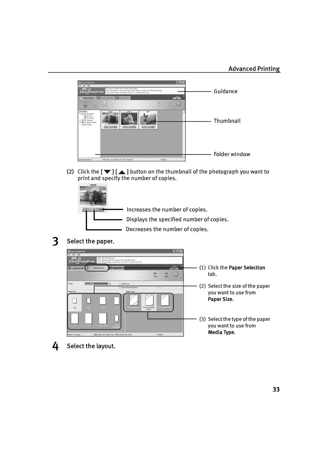 Canon P-I9900-QSG-1203 quick start Select the paper, Select the layout 