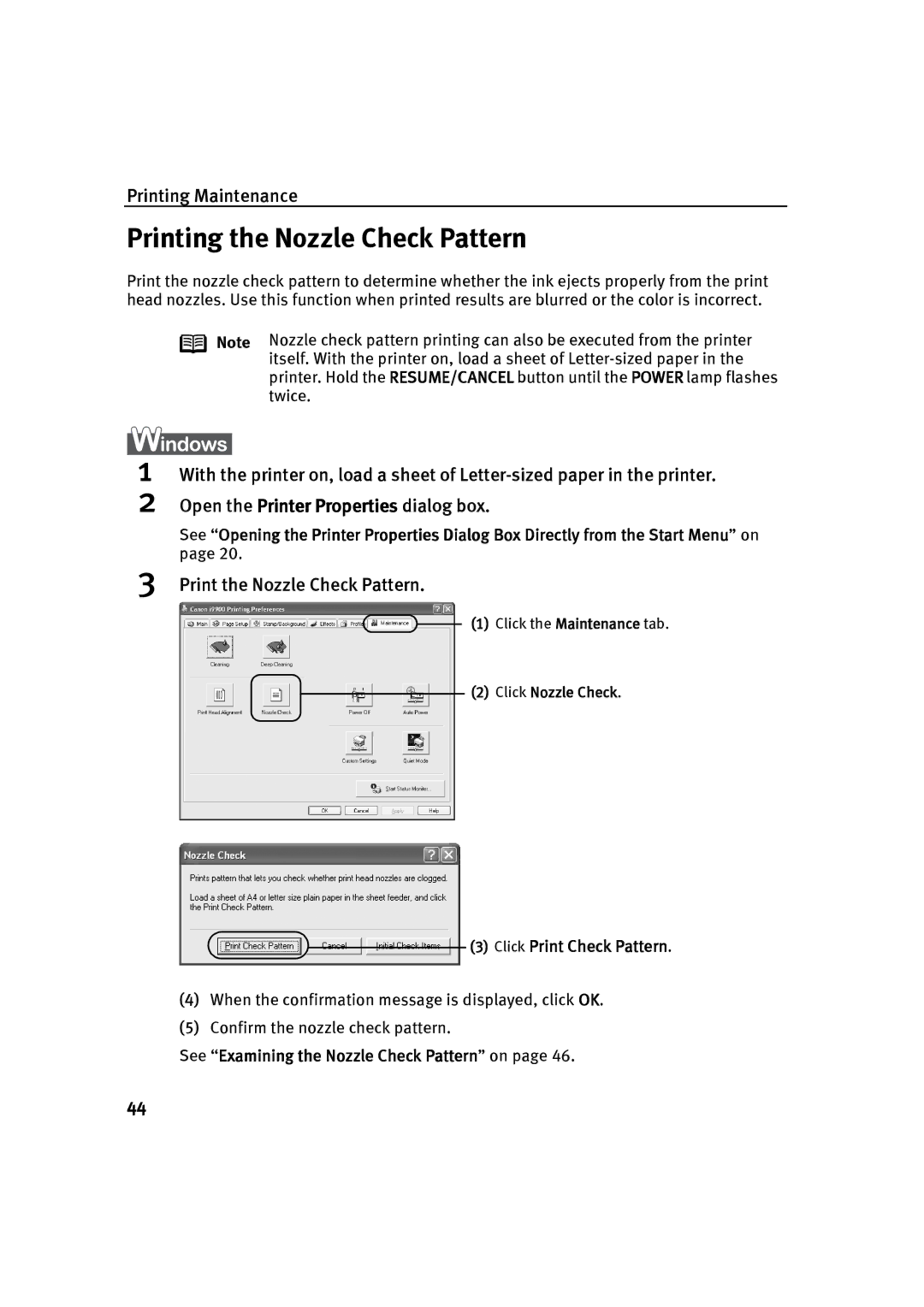 Canon P-I9900-QSG-1203 Printing the Nozzle Check Pattern, Print the Nozzle Check Pattern, Click Print Check Pattern 