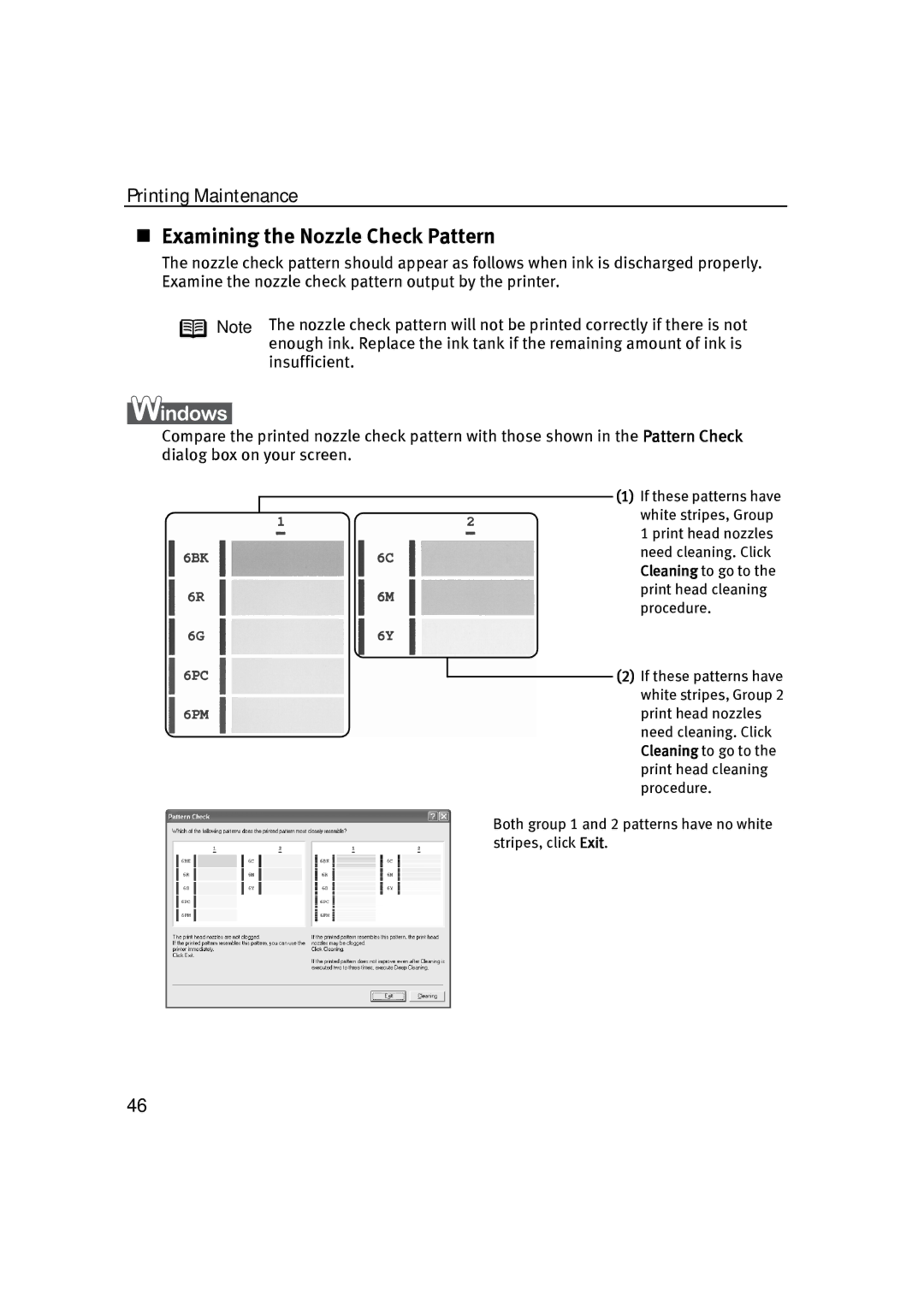 Canon P-I9900-QSG-1203 quick start Examining the Nozzle Check Pattern 