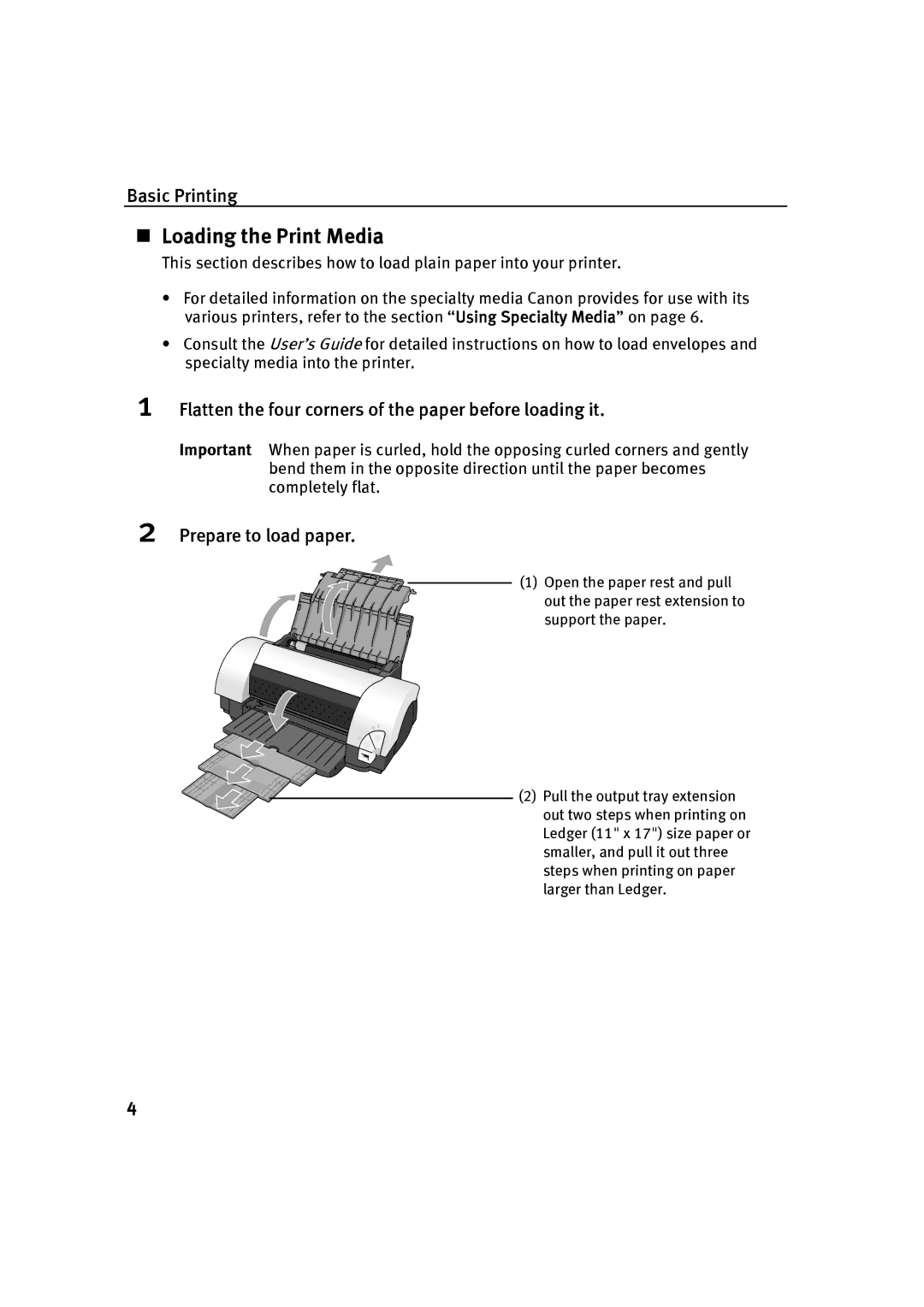 Canon P-I9900-QSG-1203 quick start Loading the Print Media, Flatten the four corners of the paper before loading it 