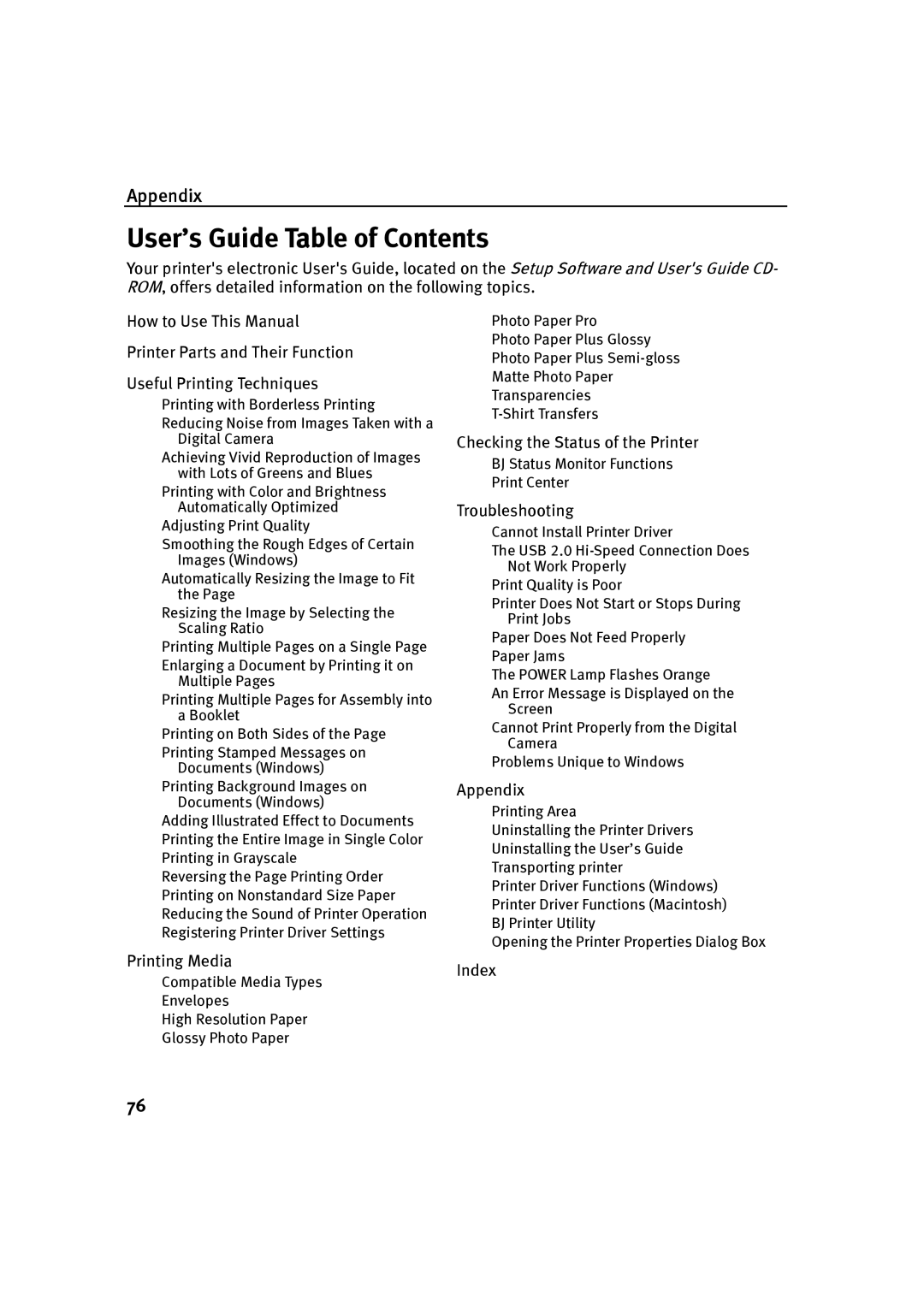 Canon P-I9900-QSG-1203 quick start User’s Guide Table of Contents 