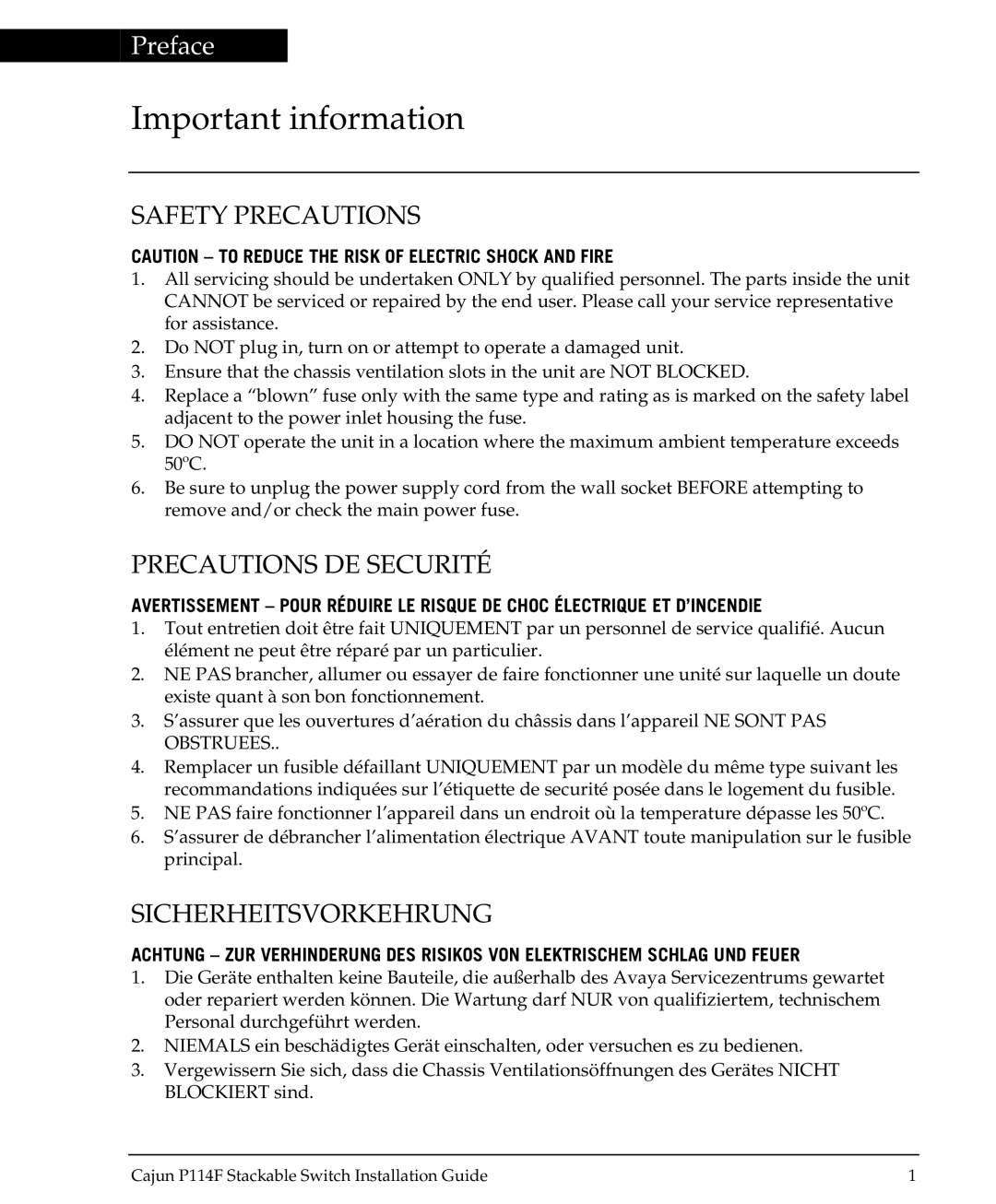 Canon P114F manual Important information, Safety Precautions 