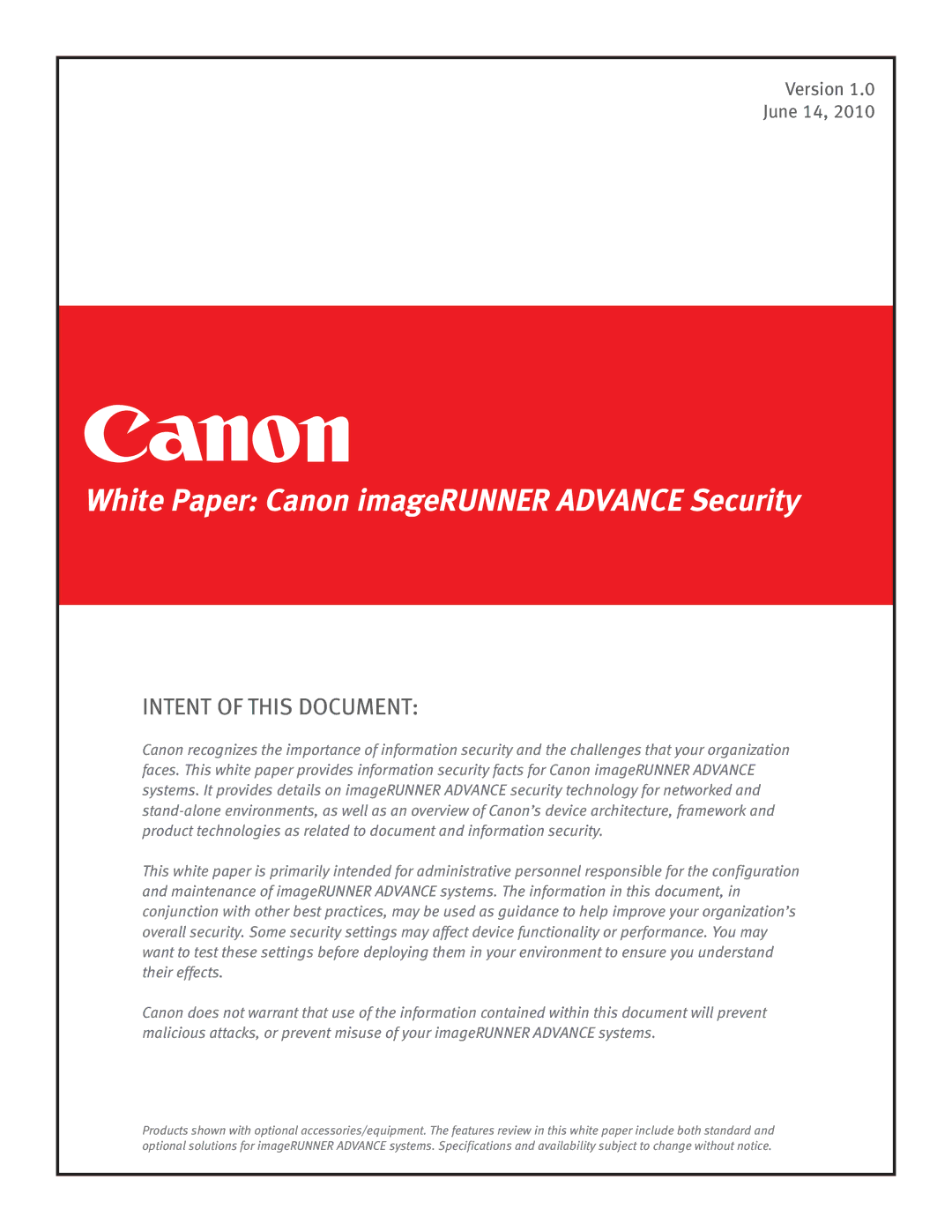 Canon Paper Shredder specifications White Paper Canon imageRUNNER Advance Security 