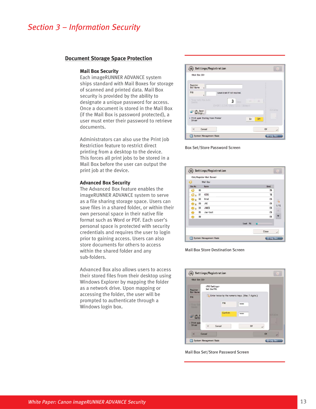 Canon Paper Shredder specifications Document Storage Space Protection, Mail Box Security, Advanced Box Security 