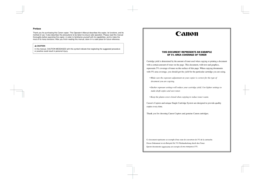 Canon PC 140 manual Preface 