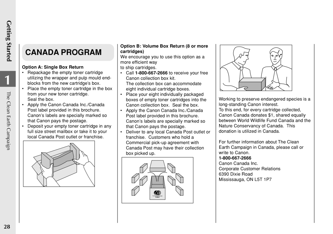 Canon PC 140 manual Canada Program, Option B Volume Box Return 8 or more cartridges 