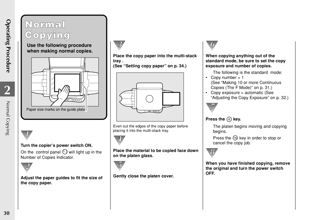 Canon PC 140 manual Normal Copying, Turn the copier’s power switch on, Press the key 