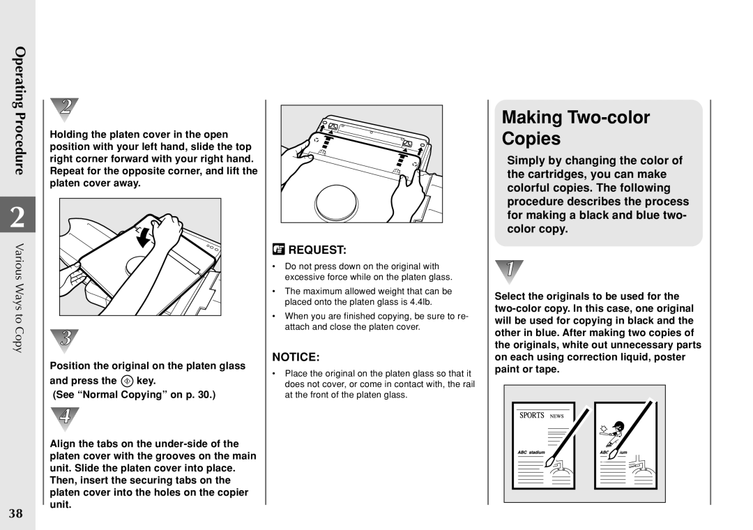 Canon PC 140 manual Making Two-color Copies 