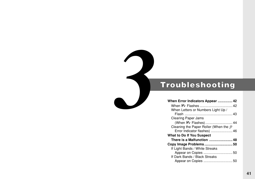 Canon PC 140 manual Troubleshootingbleshooting, When Error Indicators Appear 