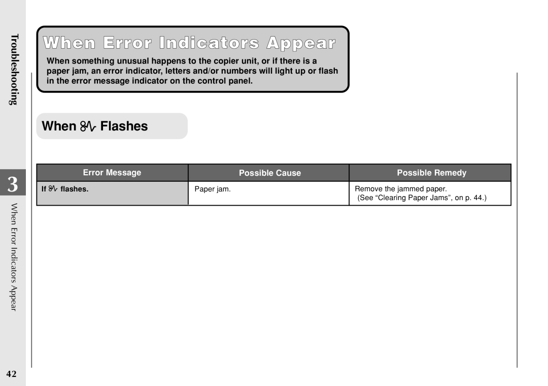 Canon PC 140 manual When Error Indicators Appear, When Flashes 