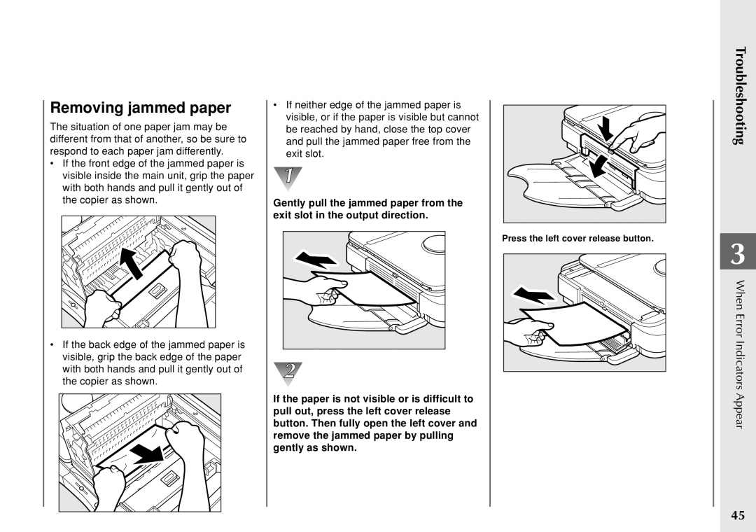 Canon PC 140 manual Removing jammed paper 