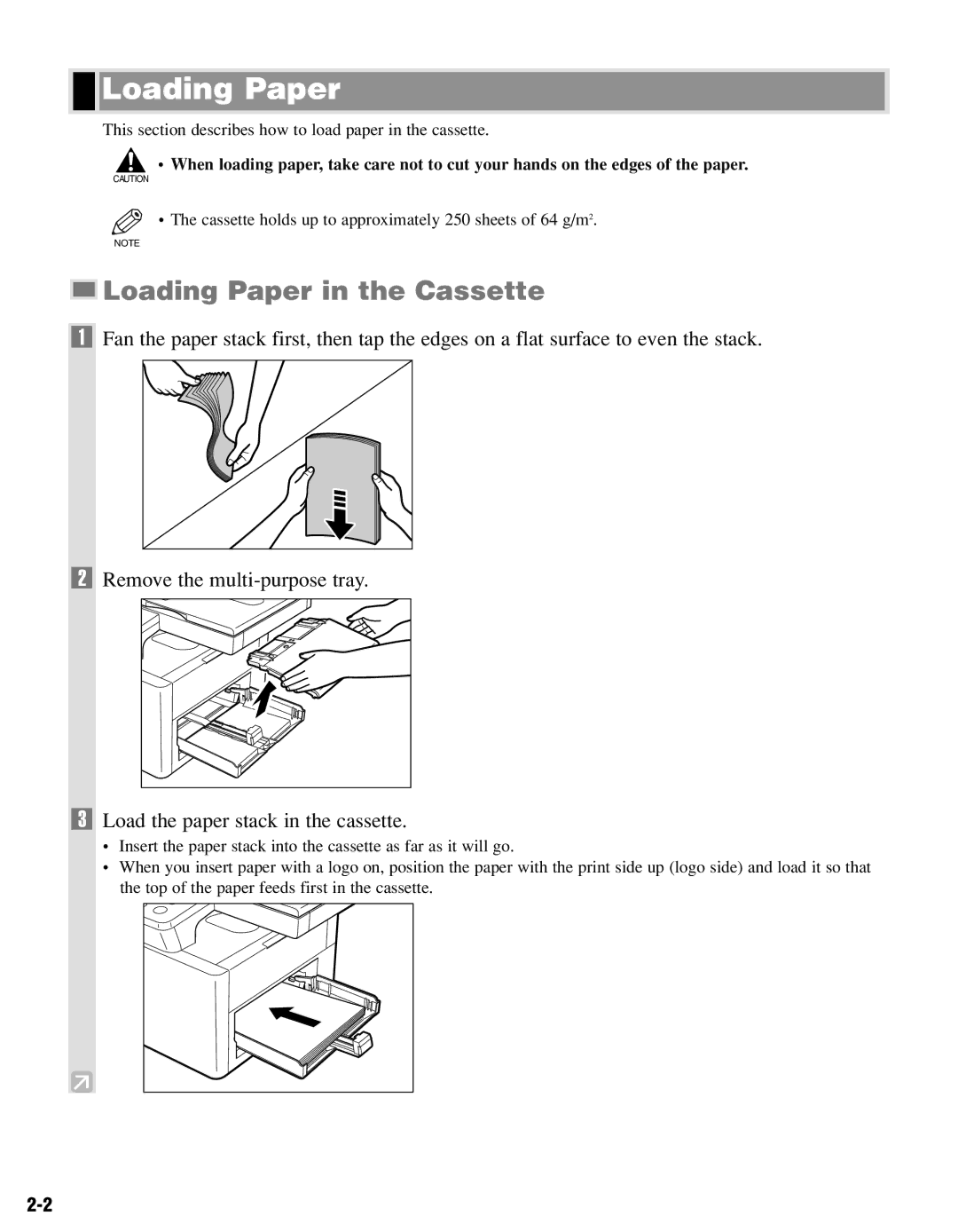 Canon PC-D320, PC-D340 manual Loading Paper in the Cassette 