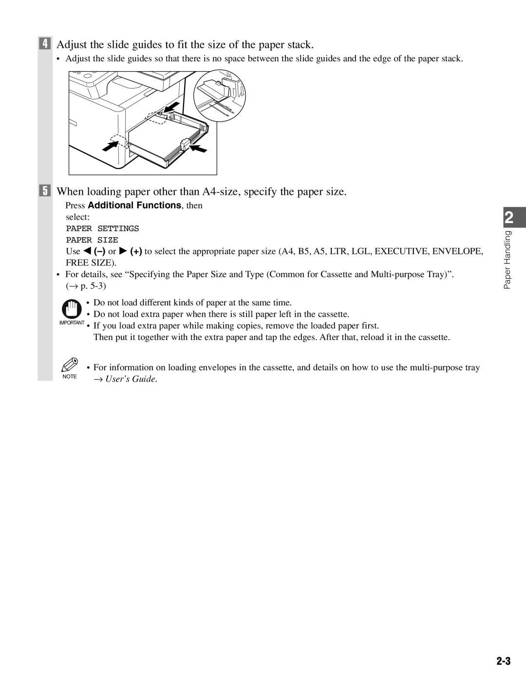 Canon PC-D340, PC-D320 manual Adjust the slide guides to fit the size of the paper stack, Press Additional Functions, then 