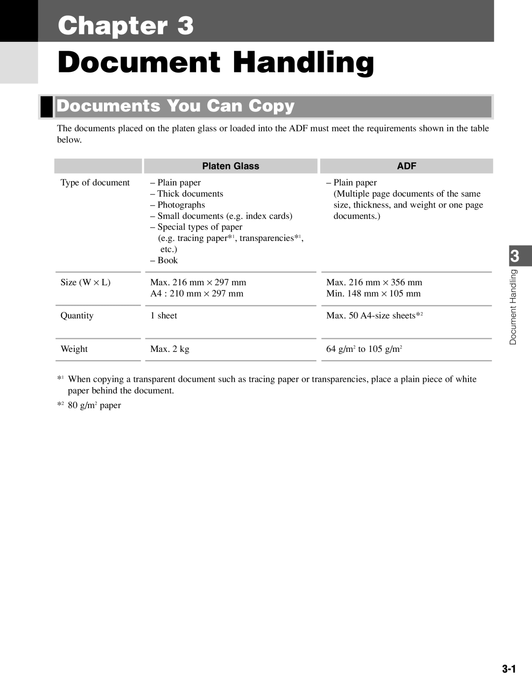 Canon PC-D340, PC-D320 manual Document Handling, Documents You Can Copy, Platen Glass 