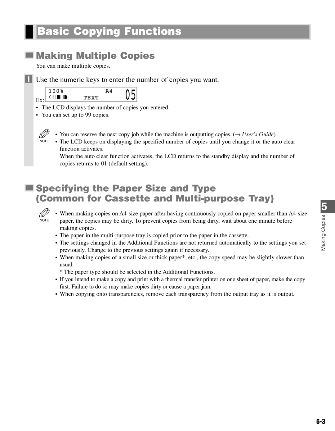 Canon PC-D340 Basic Copying Functions, Making Multiple Copies, Use the numeric keys to enter the number of copies you want 