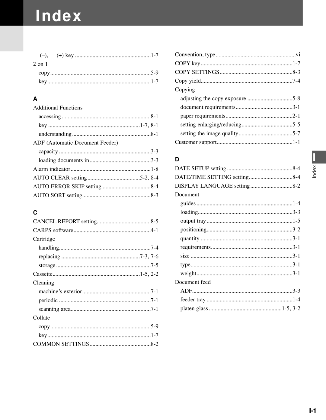 Canon PC-D340, PC-D320 manual Index 