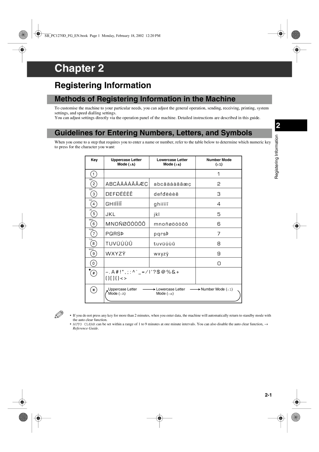 Canon PC1270D Methods of Registering Information in the Machine, Guidelines for Entering Numbers, Letters, and Symbols 