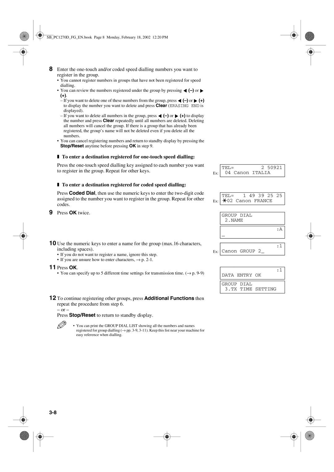 Canon PC1270D manual To enter a destination registered for coded speed dialling 