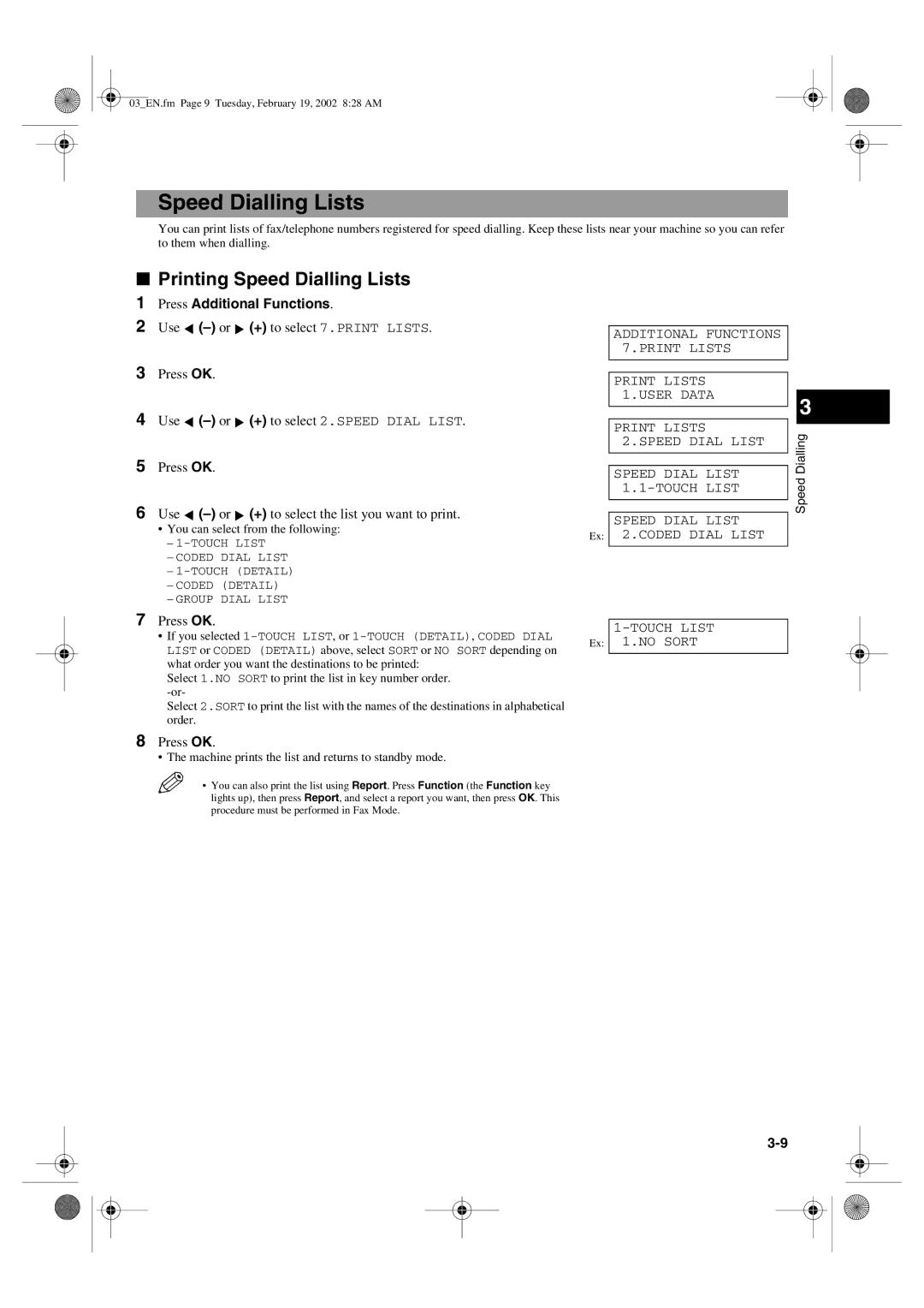 Canon PC1270D Printing Speed Dialling Lists, + to select the list you want to print, You can select from the following 