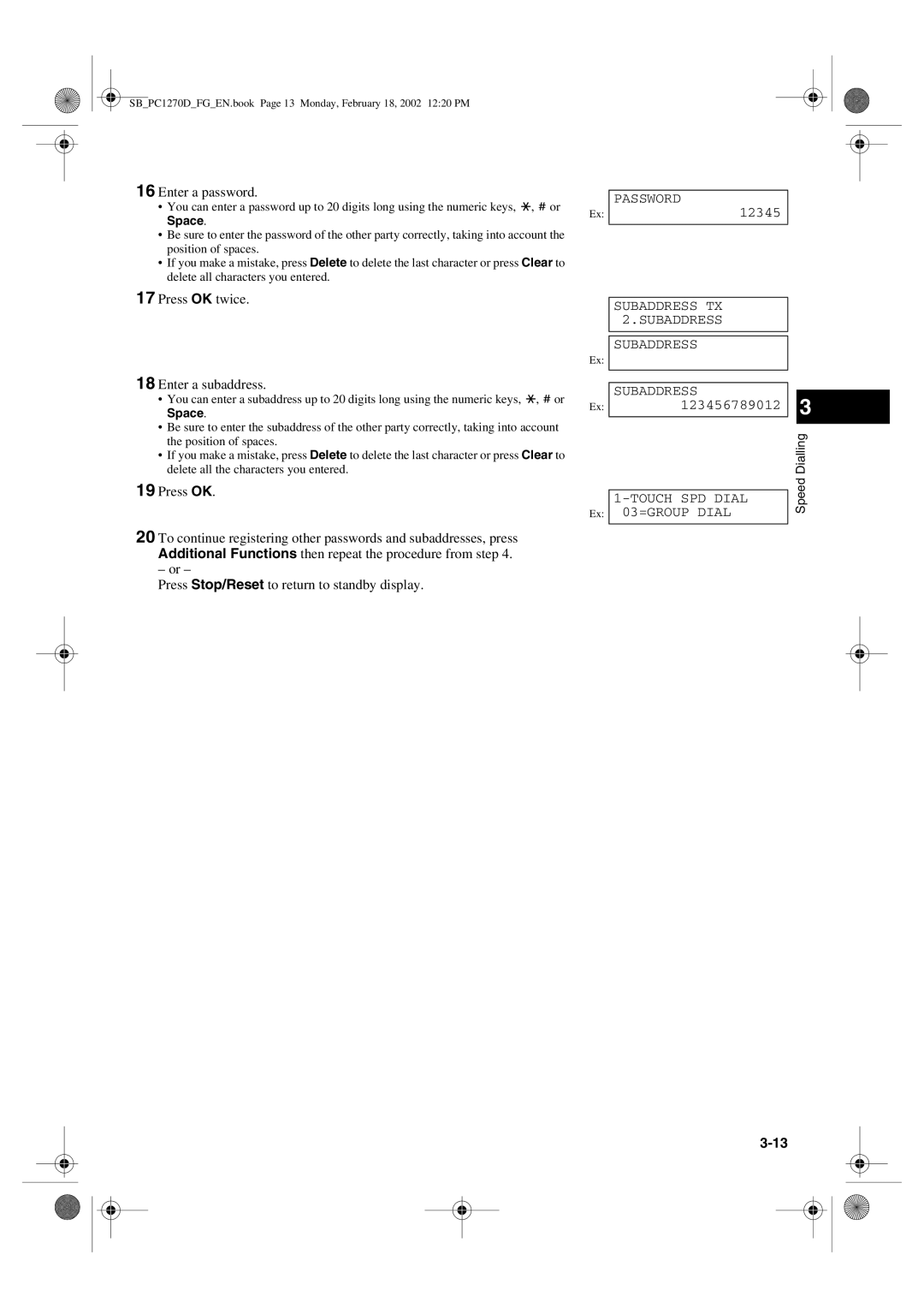 Canon PC1270D manual Enter a password, Press OK twice Enter a subaddress 