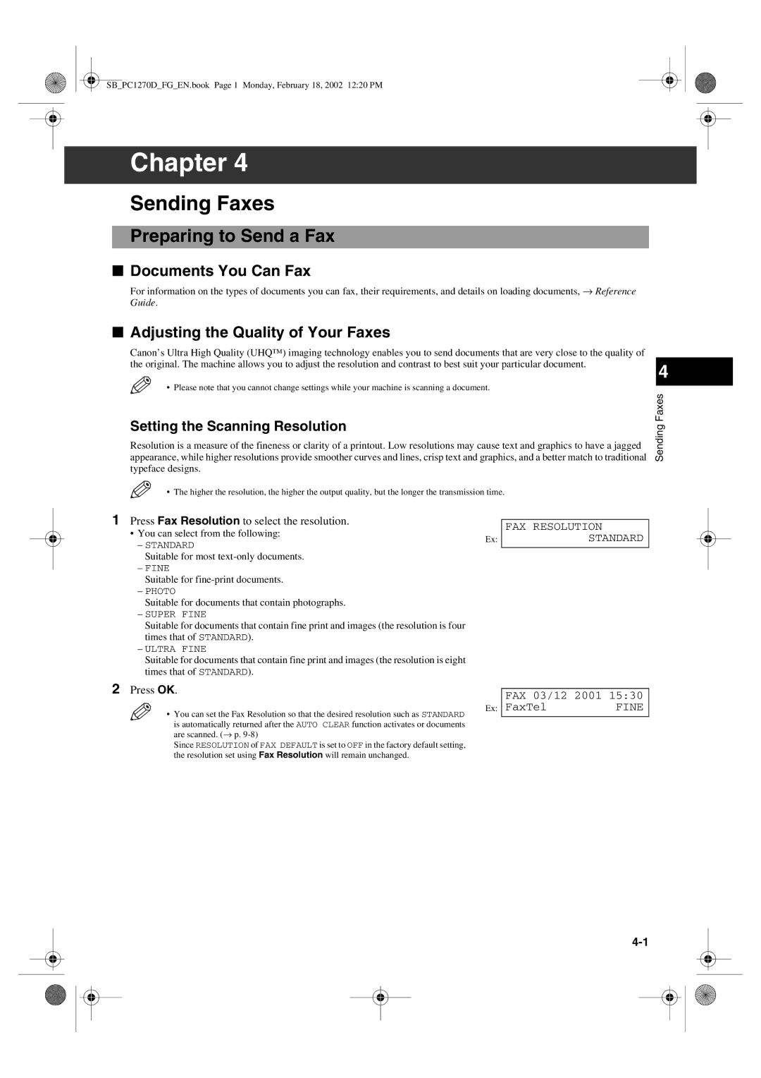 Canon PC1270D manual Sending Faxes, Preparing to Send a Fax, Documents You Can Fax, Adjusting the Quality of Your Faxes 