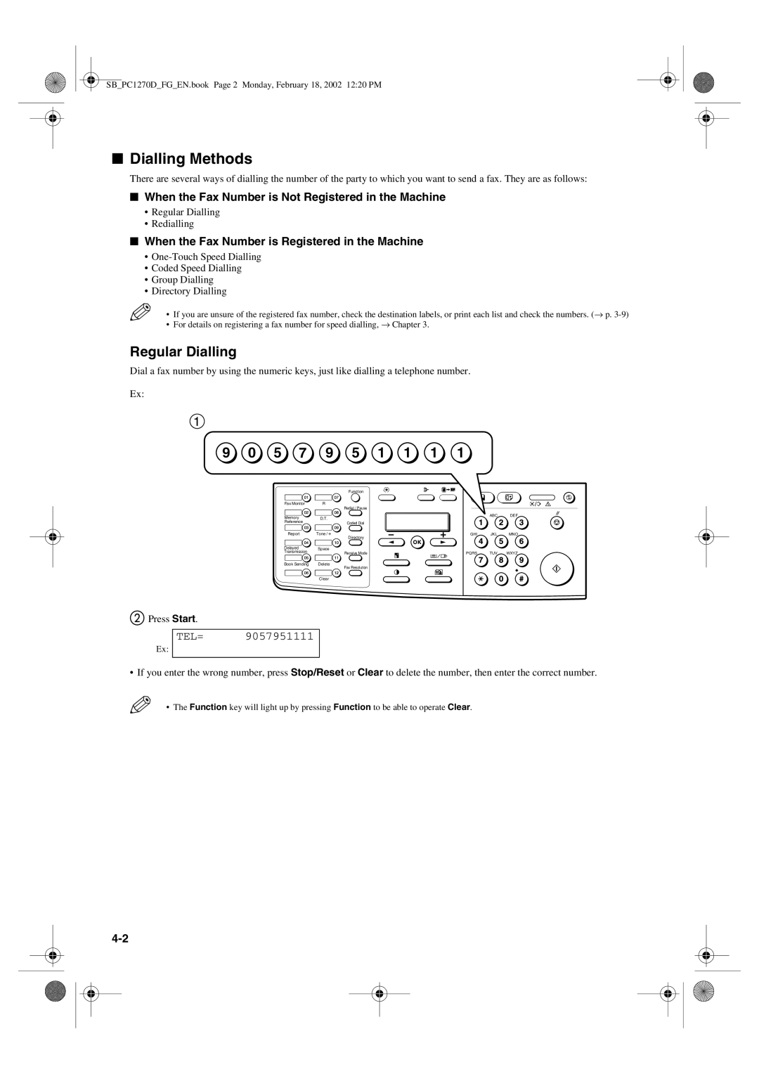 Canon PC1270D Dialling Methods, Regular Dialling, 5 7 9 5 1 1 1, When the Fax Number is Not Registered in the Machine 