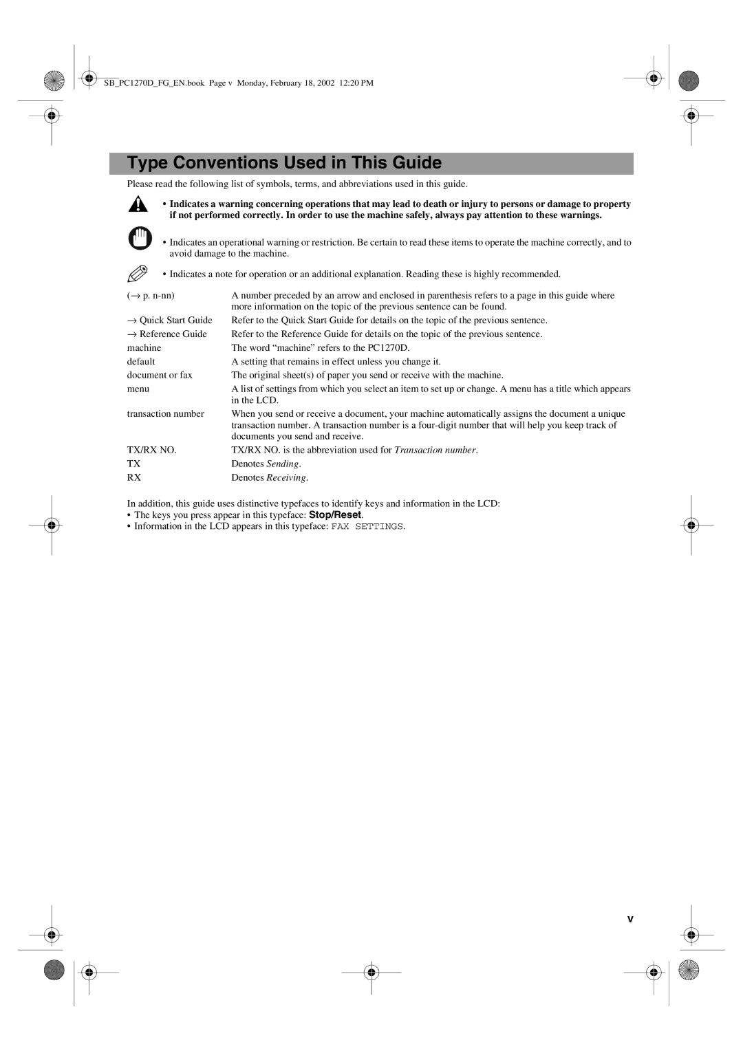 Canon PC1270D manual Type Conventions Used in This Guide 