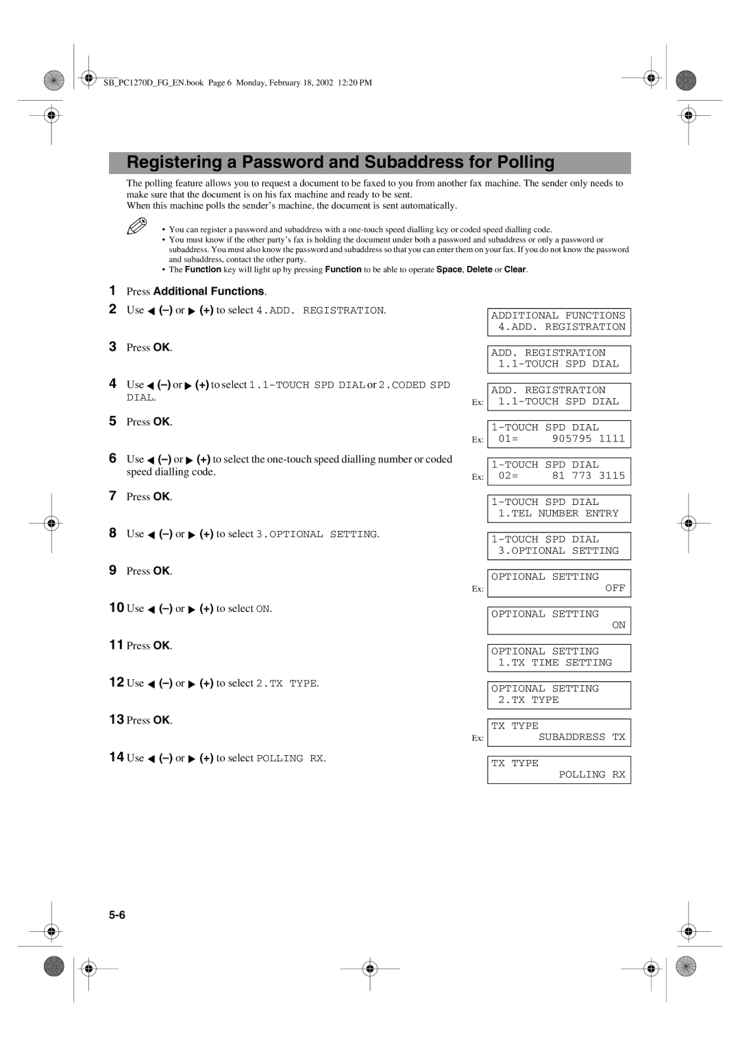 Canon PC1270D manual Registering a Password and Subaddress for Polling, Use 