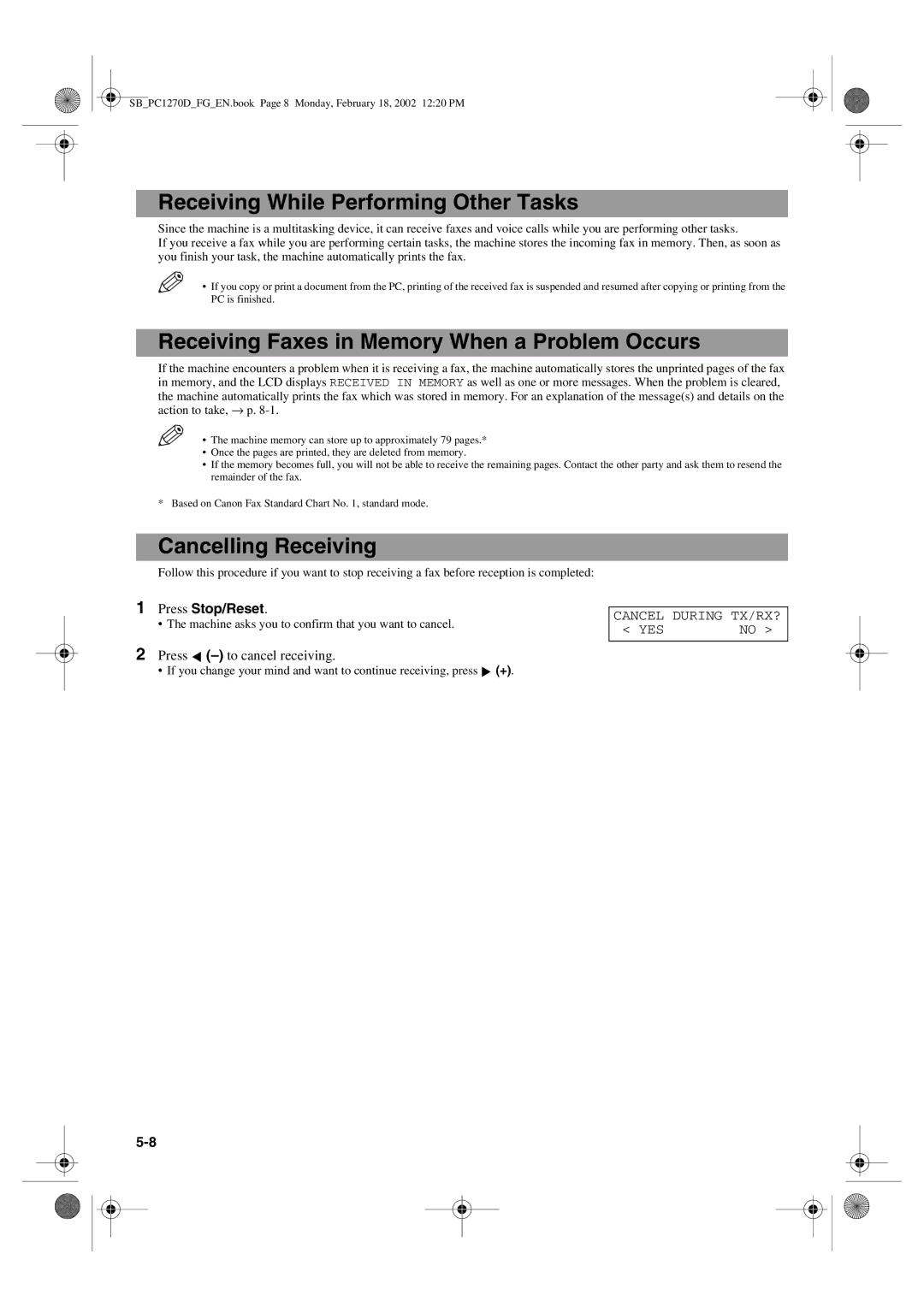 Canon PC1270D manual Receiving While Performing Other Tasks, Receiving Faxes in Memory When a Problem Occurs 