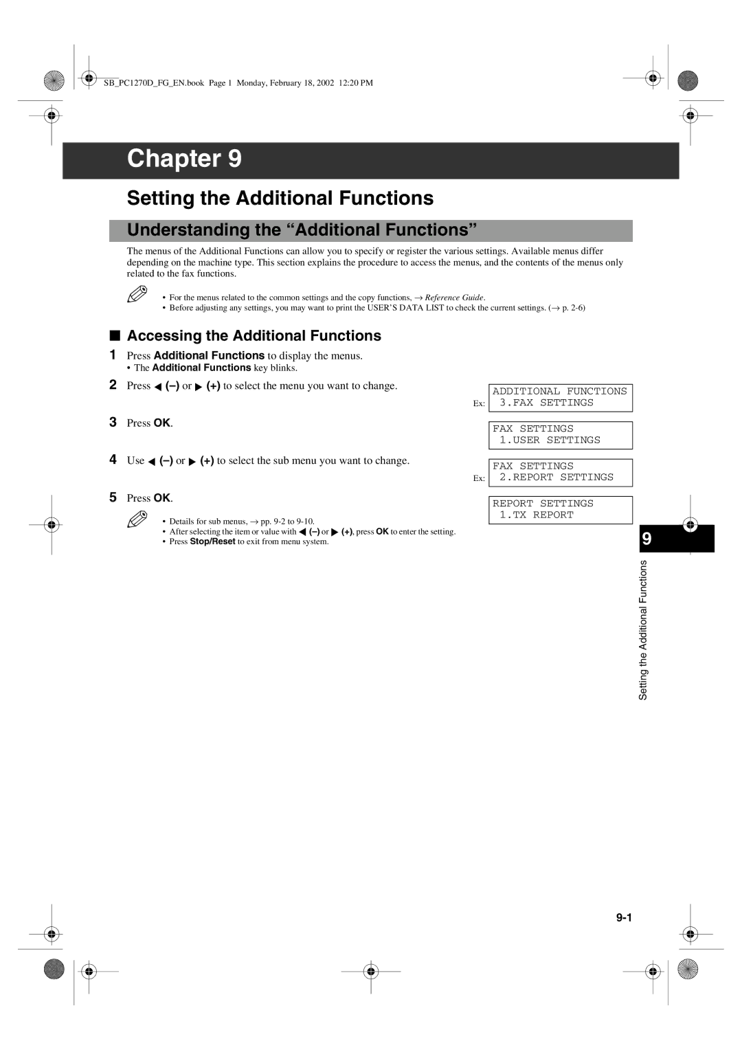 Canon PC1270D Setting the Additional Functions, Understanding the Additional Functions, Accessing the Additional Functions 