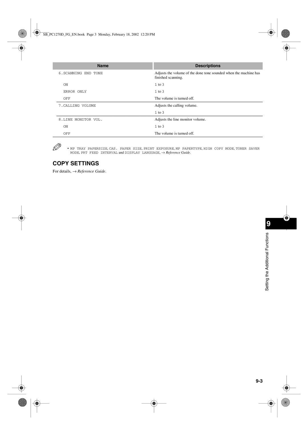 Canon PC1270D manual Copy Settings 