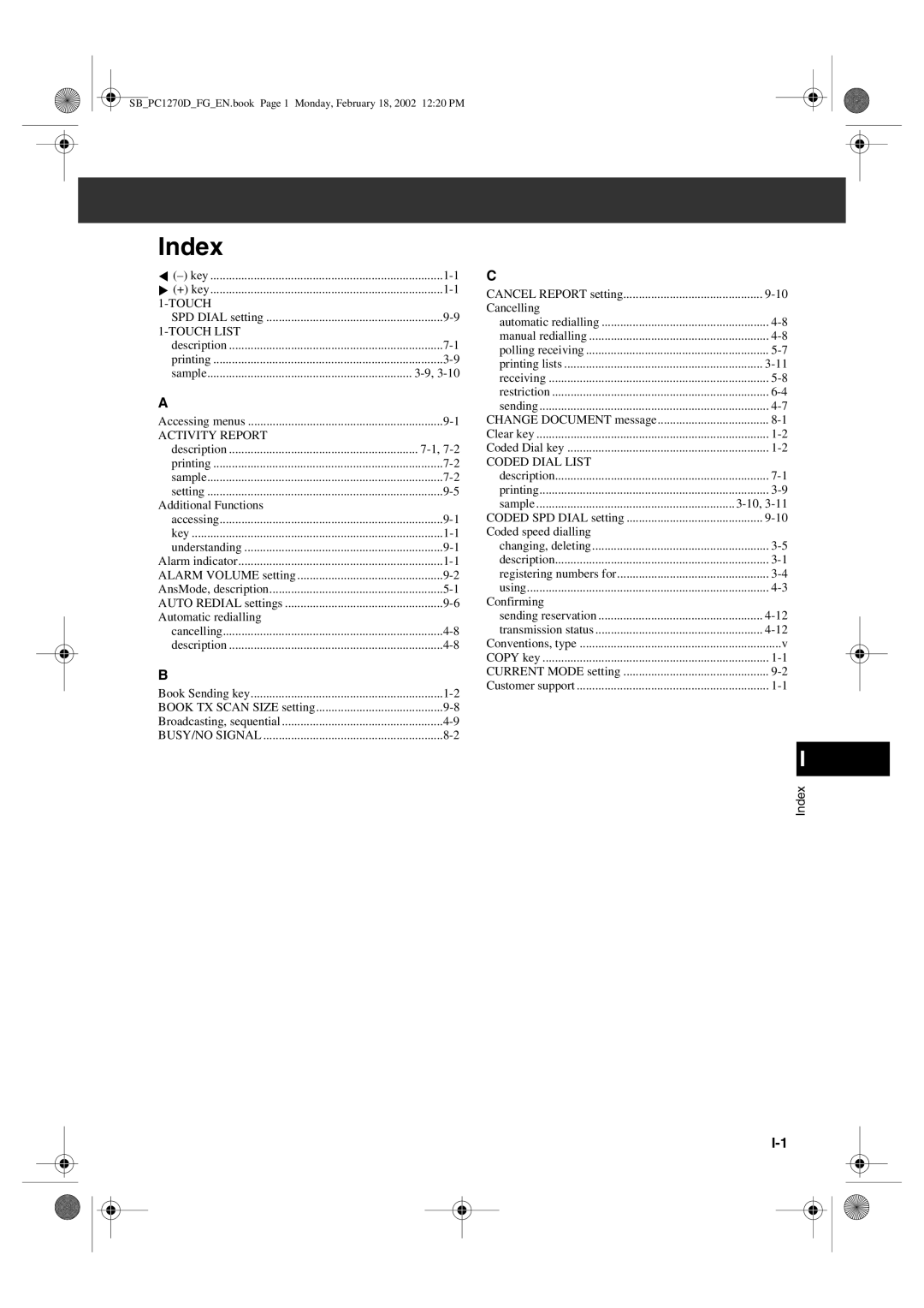 Canon PC1270D manual Index, Additional Functions, Cancelling, Confirming 