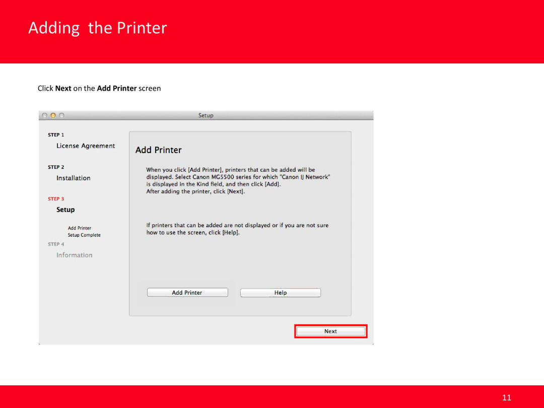 Canon PIXMA MG5520 manual Click Next on the Add Printer screen 