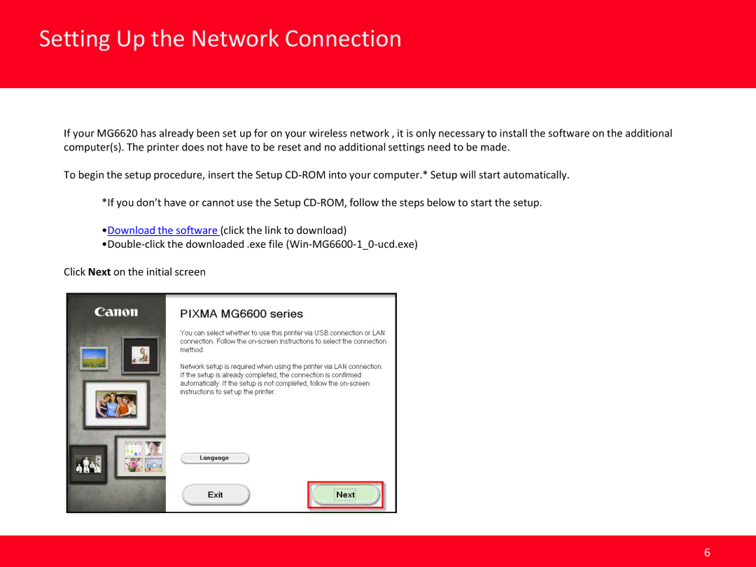 Canon PIXMA MG6620 manual Setting Up the Network Connection 