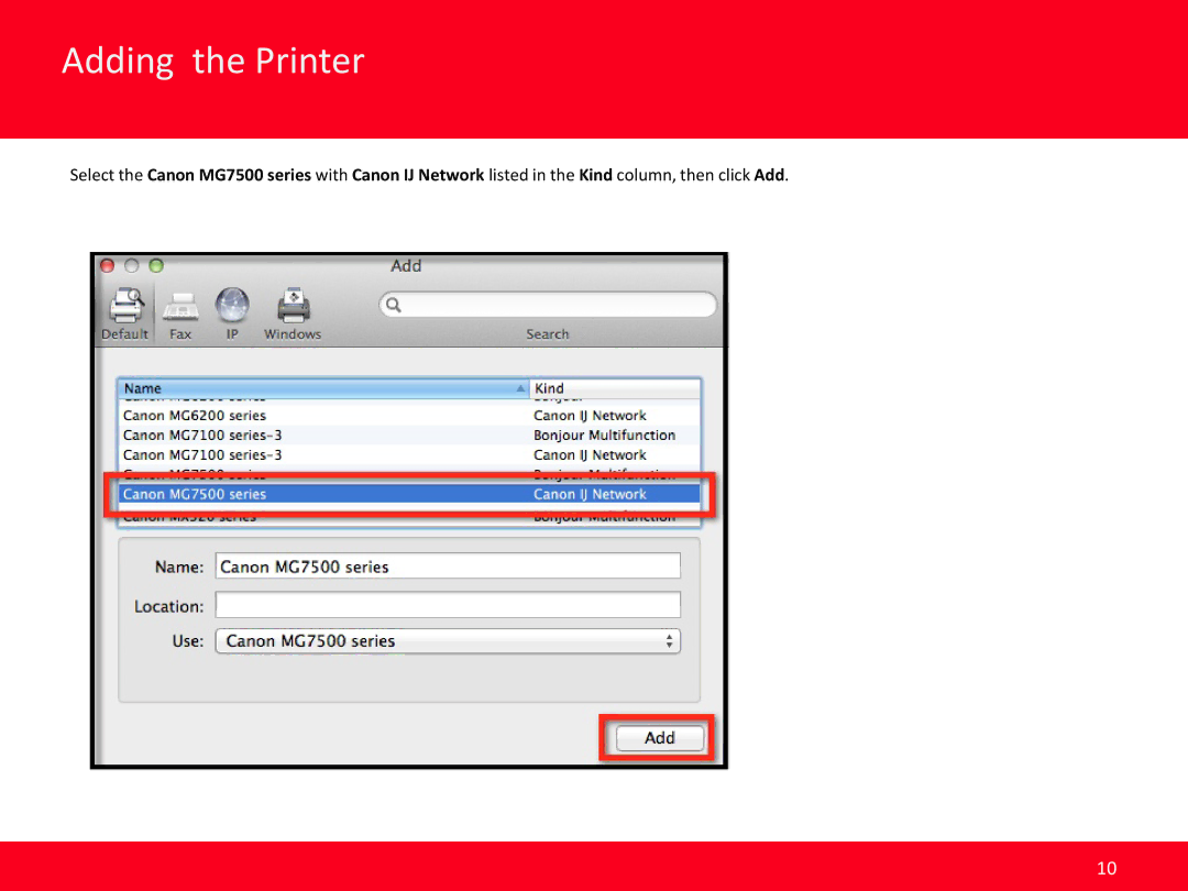 Canon PIXMA MG7520 manual Adding the Printer 