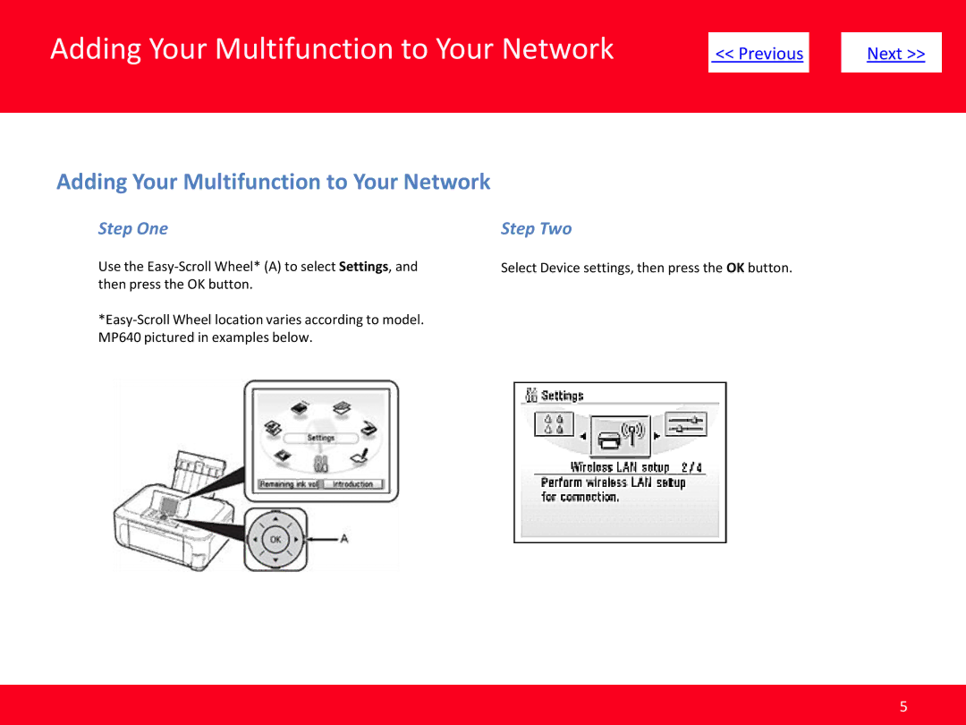 Canon PIXMA MP640, PIXMA MP990, PIXMA MP560 manual Adding Your Multifunction to Your Network, Step One, Step Two 