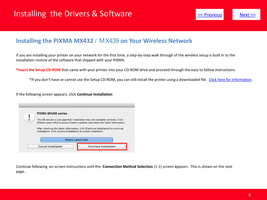 Canon pixma mx432/mx439 Installing the PIXMA MX432 / MX439 on Your Wireless Network, Installing the Drivers & Software 
