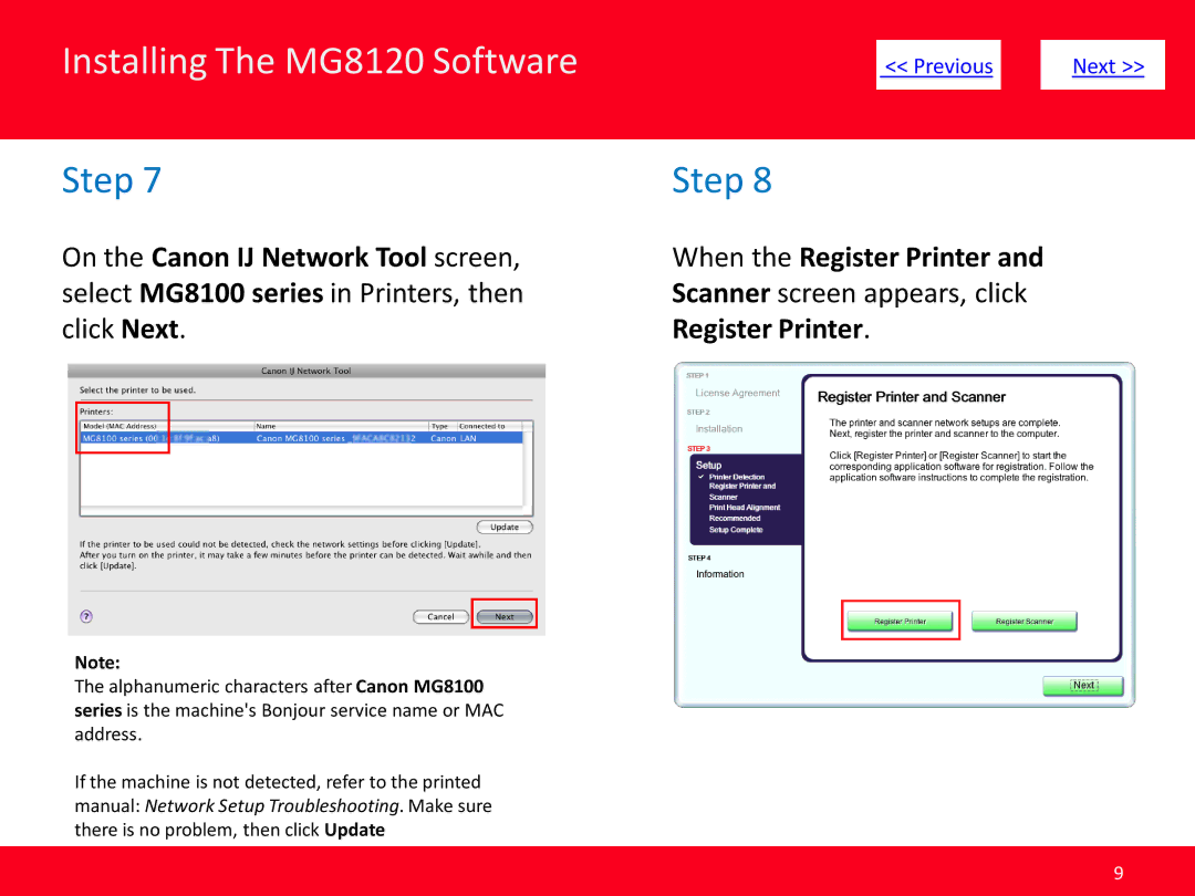 Canon PIXMA manual On the Canon IJ Network Tool screen 