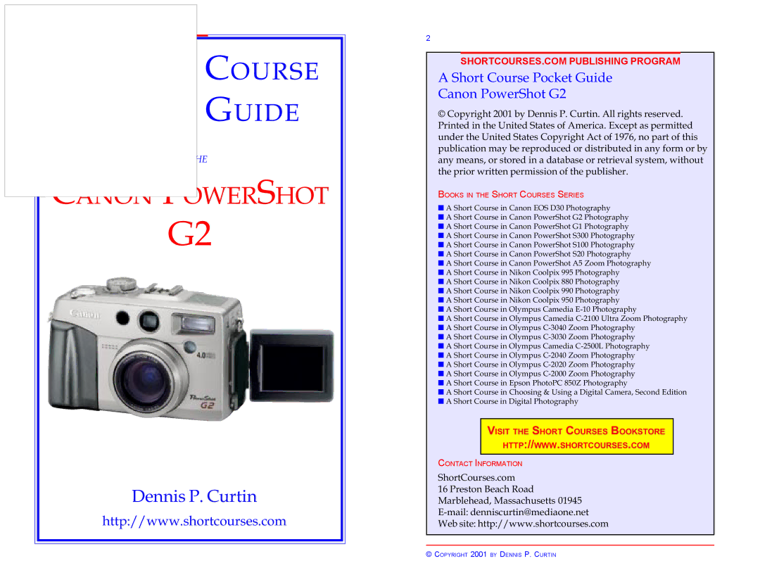 Canon Pocket Guide G2 manual Canon Powershot 