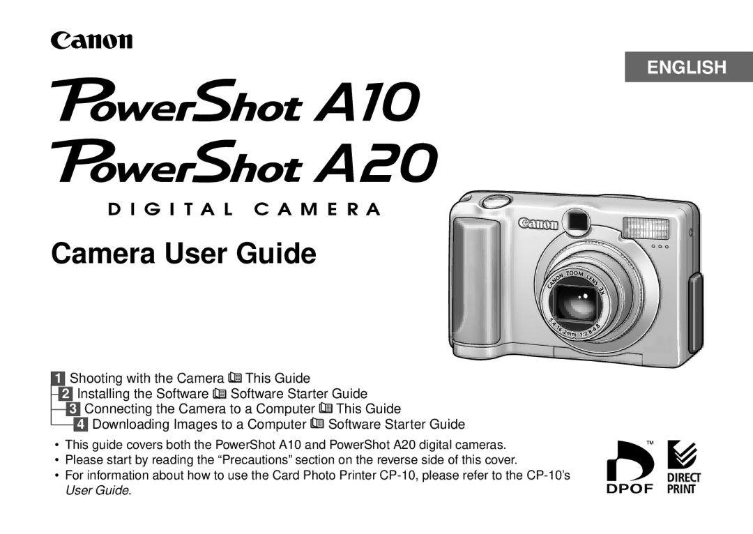 Canon PowerShot A20, PowerShot A10 manual Camera User Guide 