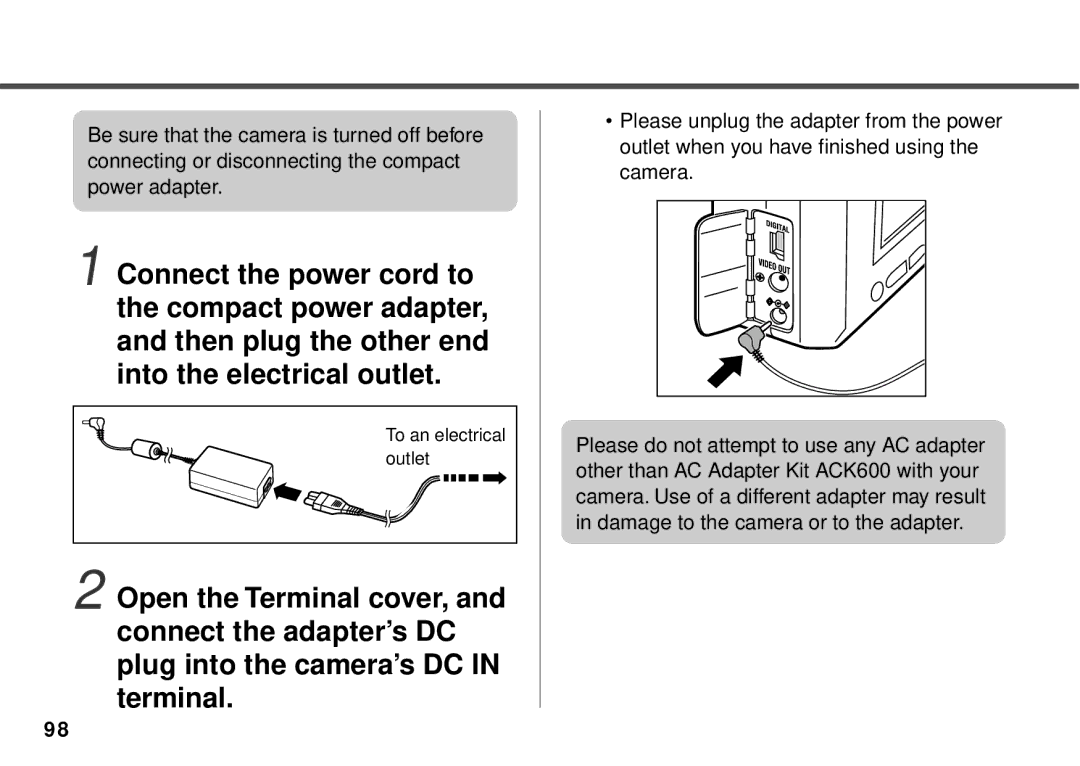 Canon PowerShot A10, PowerShot A20 manual To an electrical outlet 