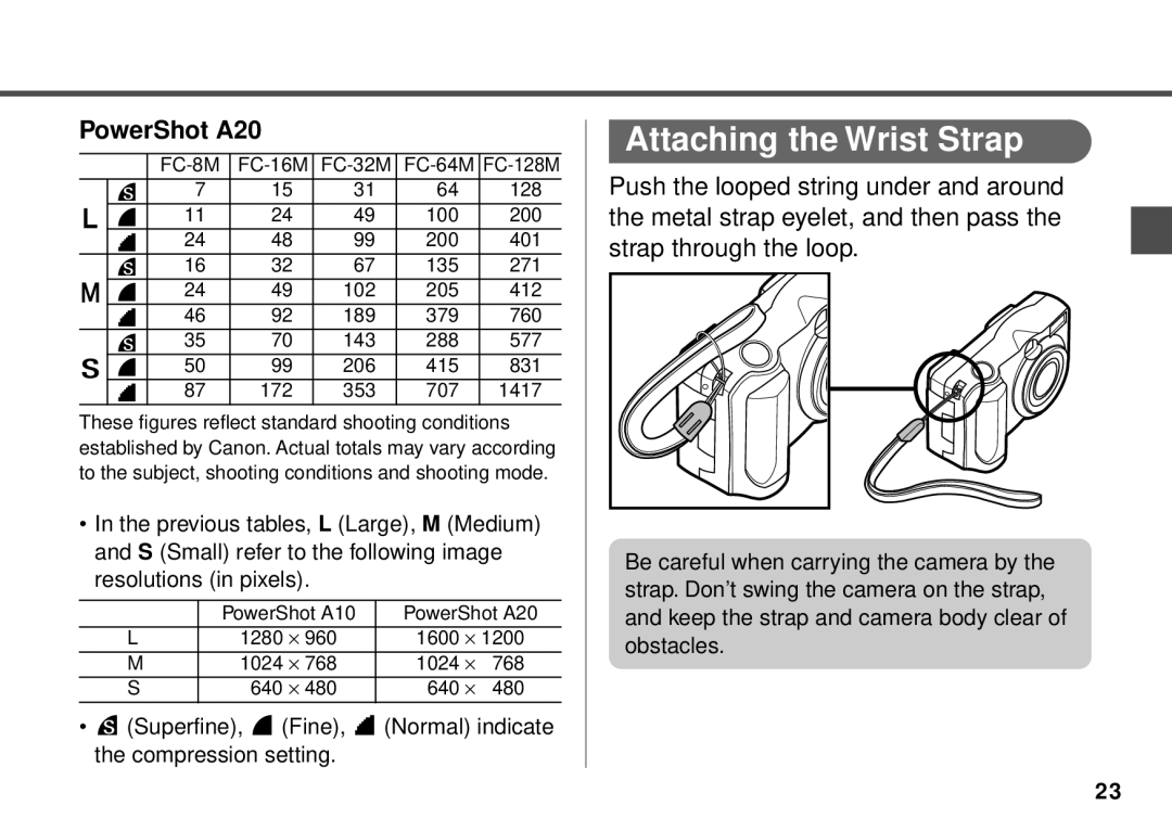 Canon PowerShot A20, PowerShot A10 manual Attaching the Wrist Strap 