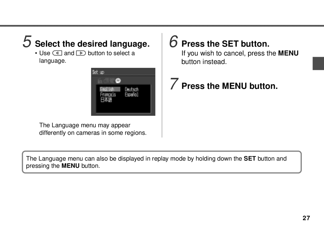 Canon PowerShot A20, PowerShot A10 manual Select the desired language, Press the SET button 