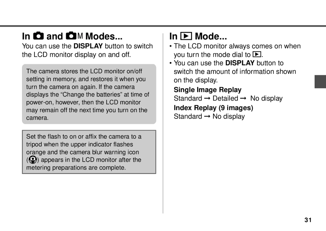 Canon PowerShot A20 Modes, Single Image Replay, Standard Detailed No display, Index Replay 9 images Standard No display 