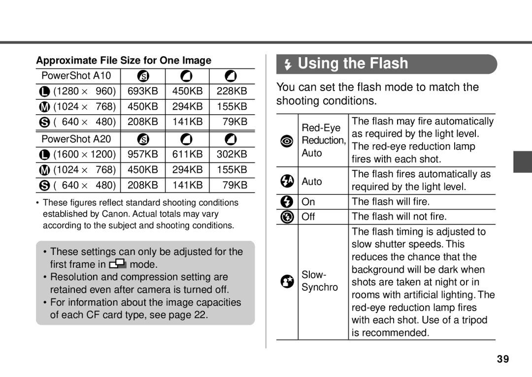 Canon PowerShot A20, PowerShot A10 manual Using the Flash, You can set the flash mode to match the shooting conditions 