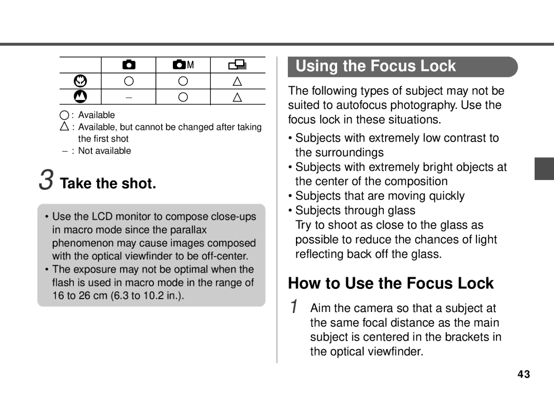 Canon PowerShot A20, PowerShot A10 manual Using the Focus Lock, How to Use the Focus Lock 