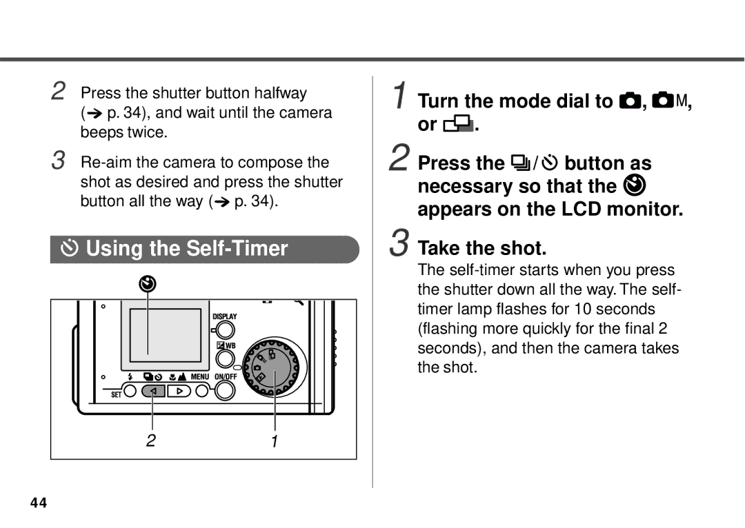 Canon PowerShot A10, PowerShot A20 manual Using the Self-Timer 