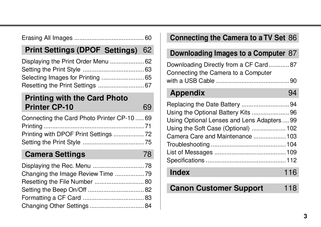 Canon PowerShot A20, PowerShot A10 manual Index 